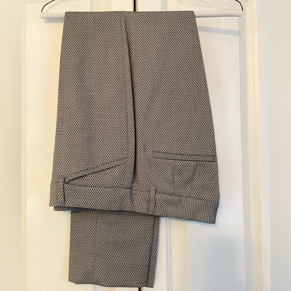 Black, white, gray, and some purple dot ankle pants